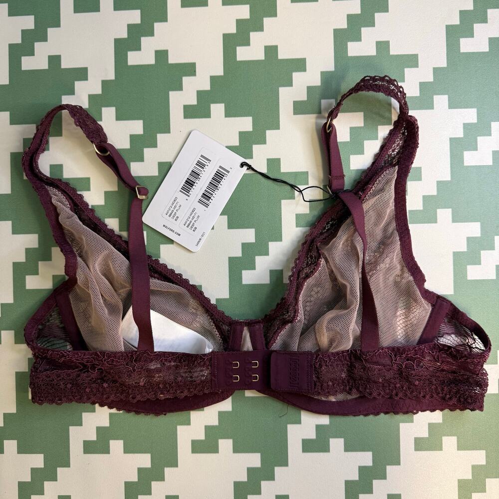 Wolford Lace Bra Deep Plum Purple Underwire Size 36B NWT $248 MSRP - Picture 3 of 7